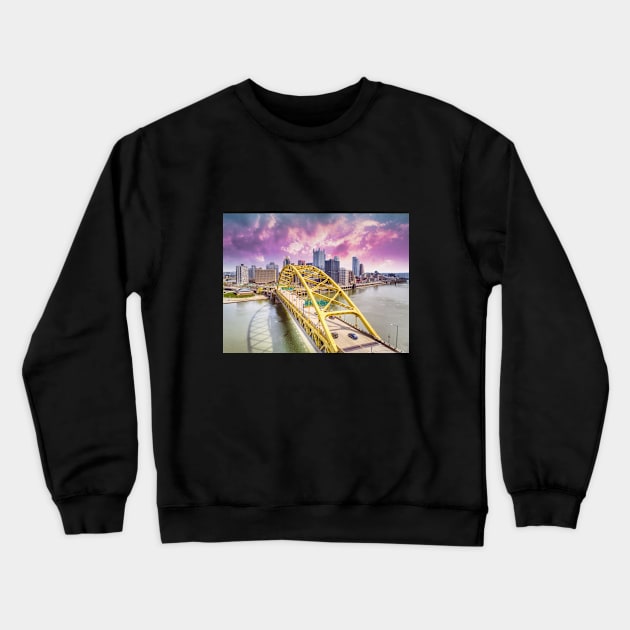 Pittsburgh Skyline and Fort Pitt Bridge Crewneck Sweatshirt by ToochArt